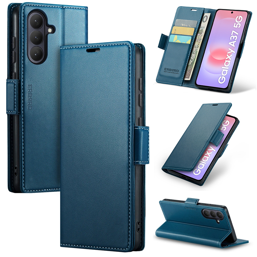 Samsung Galaxy A37 5g Hülle, Glänzendes Litschi, Klapphülle Mit Brieftaschenfunktion, Blau