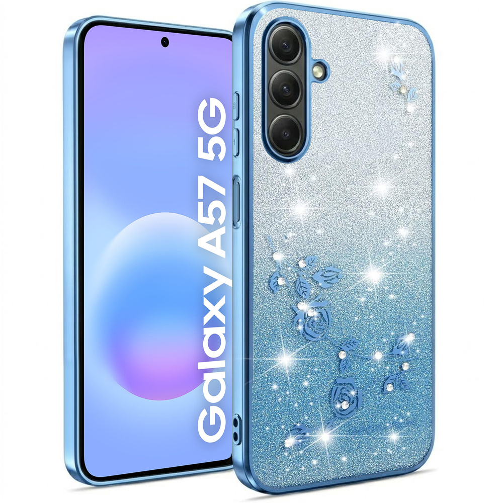 Samsung Galaxy A57 5g Hülle, Glitzerblume, Blau