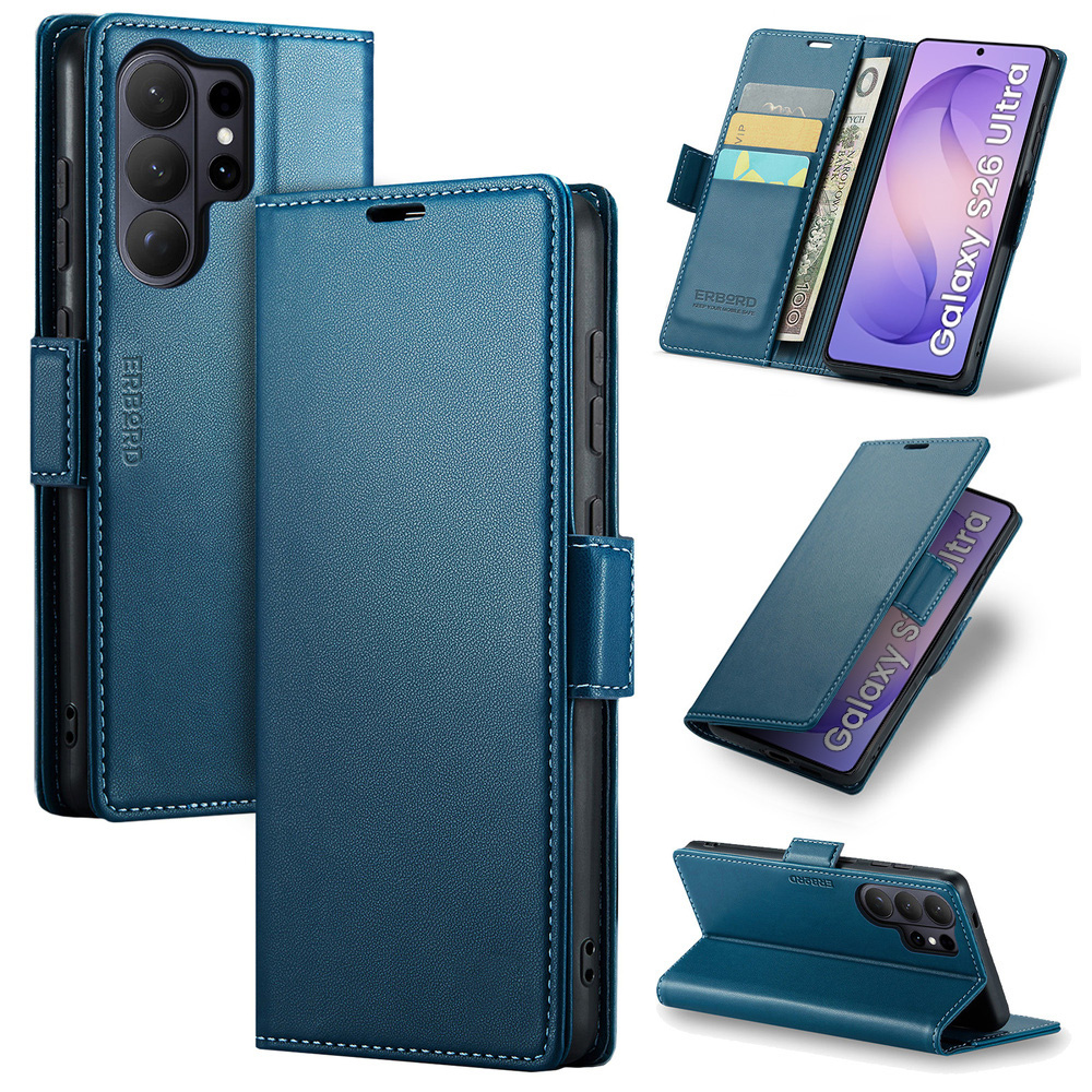 Samsung Galaxy S26 Ultra Hülle, Glänzendes Litschi, Klapphülle, Blau