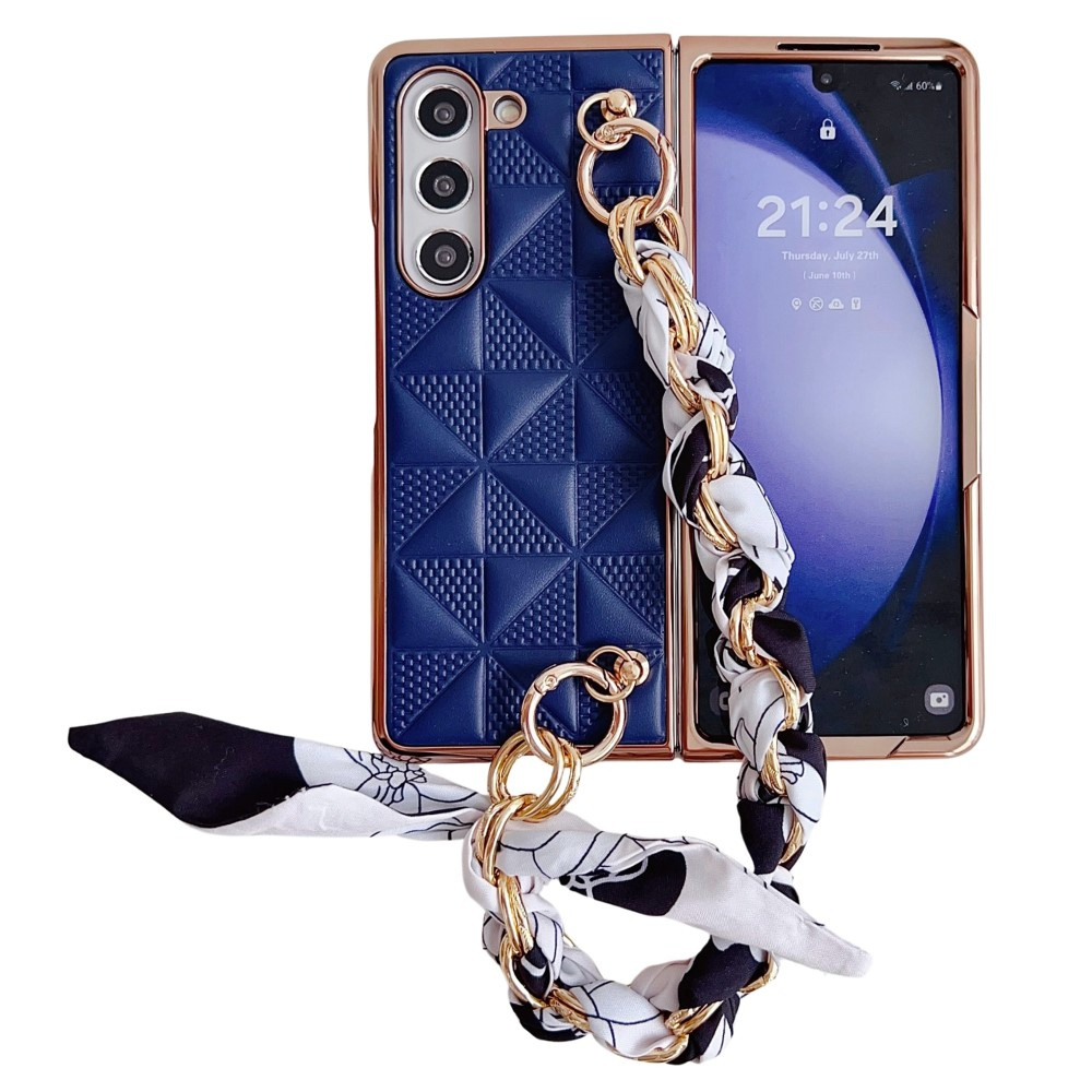 Samsung Galaxy Z Fold6 5g Hülle, Ledergitter, Marineblau