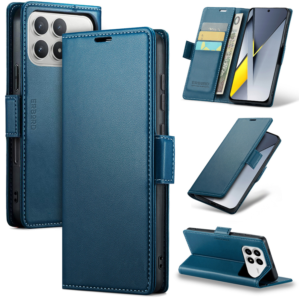 Xiaomi Poco F8 Pro Hülle, Glänzendes Litschi, Klapphülle Mit Brieftaschenfunktion, Blau