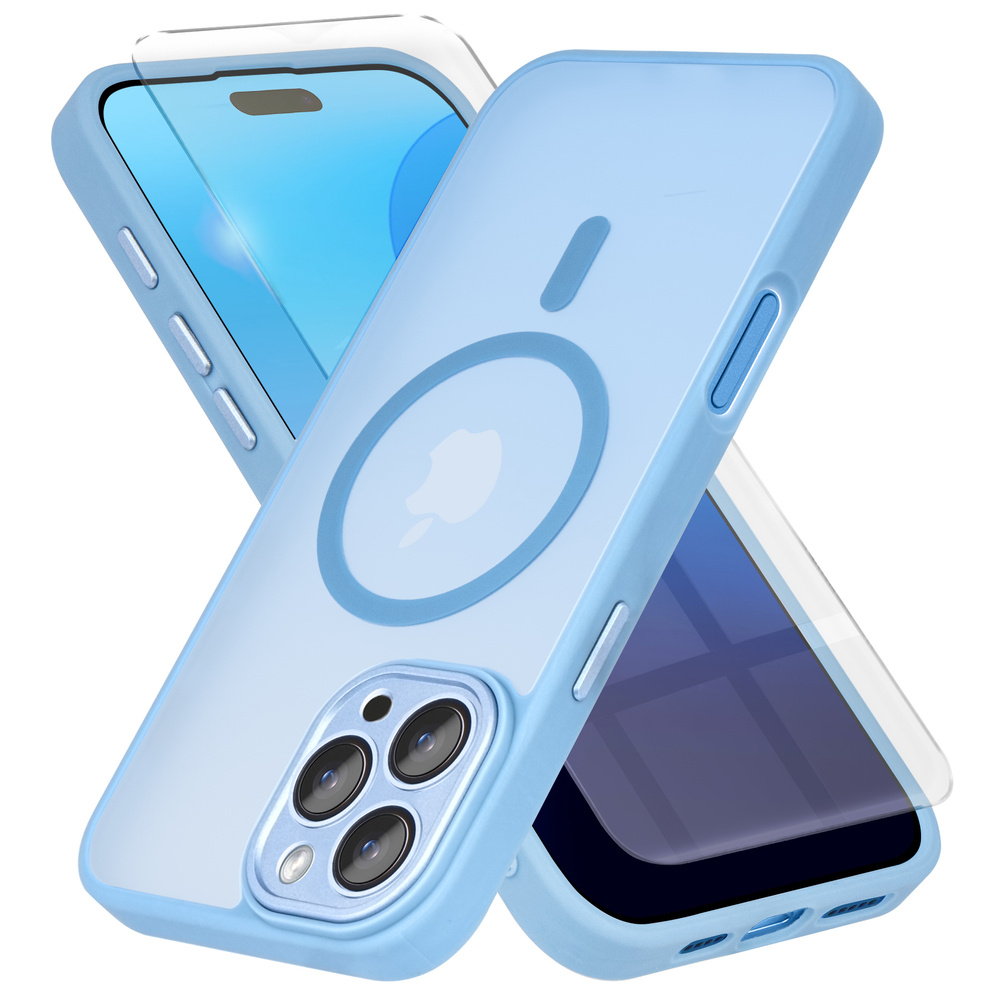 Iphone 16 Pro Max Hülle, Magsafe-kompatibel, Matte Hülle, Blau + Displayschutzfolie