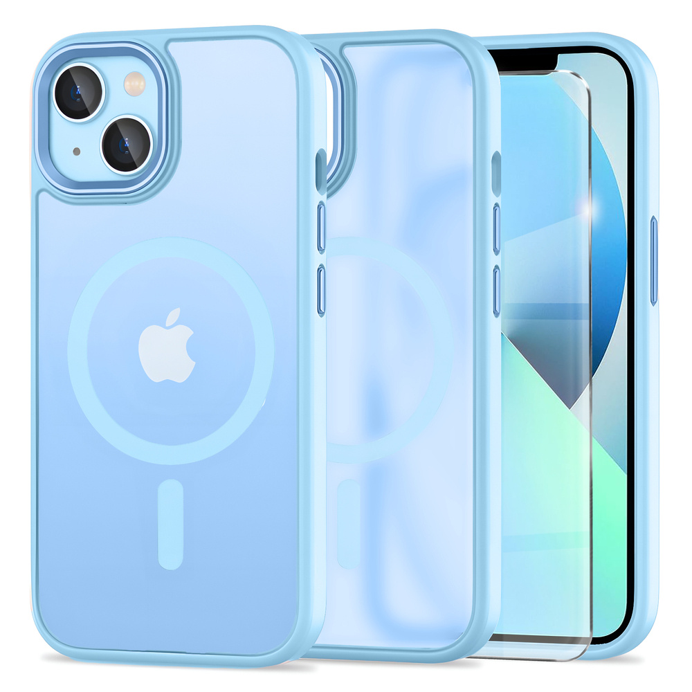 Iphone 13 Hülle, Magsafe, Mattblaue Farbe + Displayschutzfolie