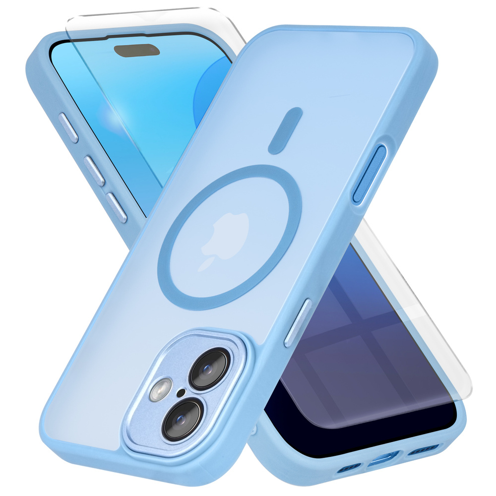 Iphone 16 Hülle, Magsafe, Mattblaue Farbe + Displayschutzfolie