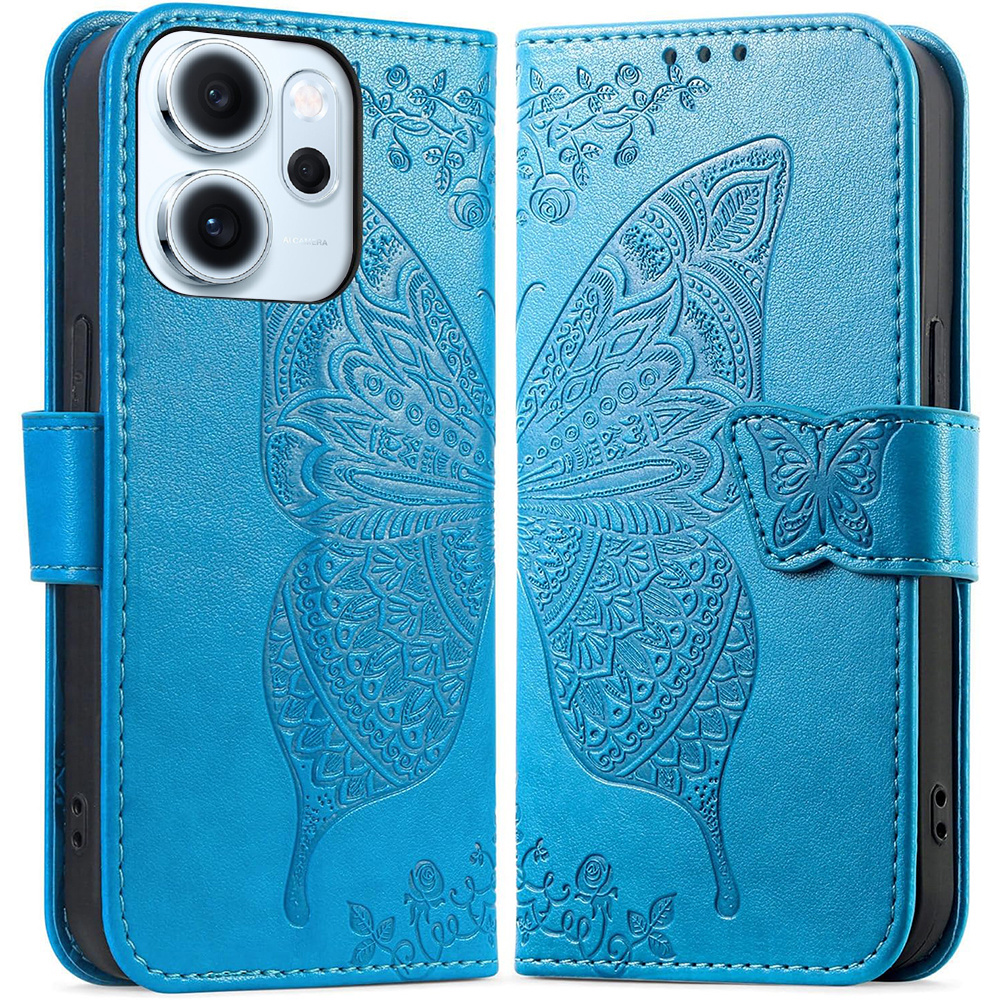 Klapphülle Für Oppo Reno 14 F / 14 Fs, Geprägtes Schmetterlingsmuster, Blau