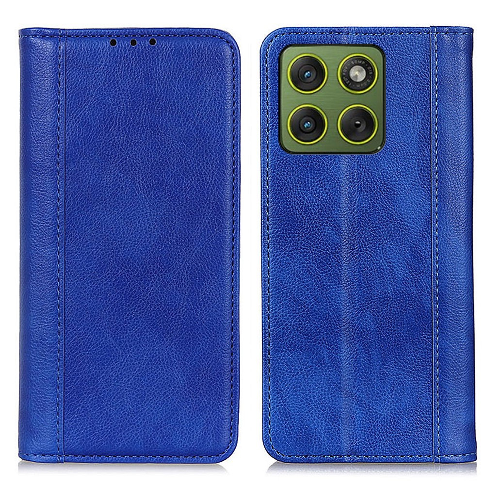 Motorola Edge 70 Klapphülle Aus Spaltleder, Blau