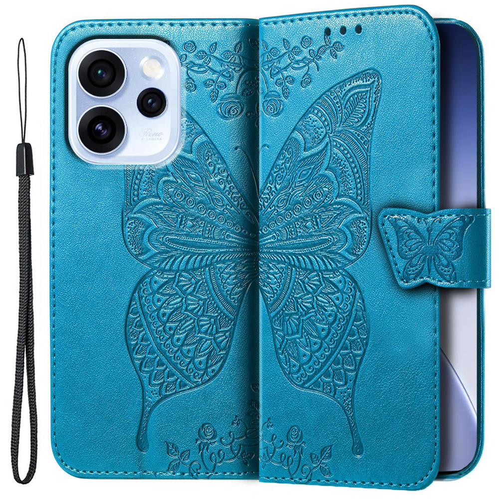 Klapphülle Für Oppo Reno 15 Pro, Schmetterling, Blau