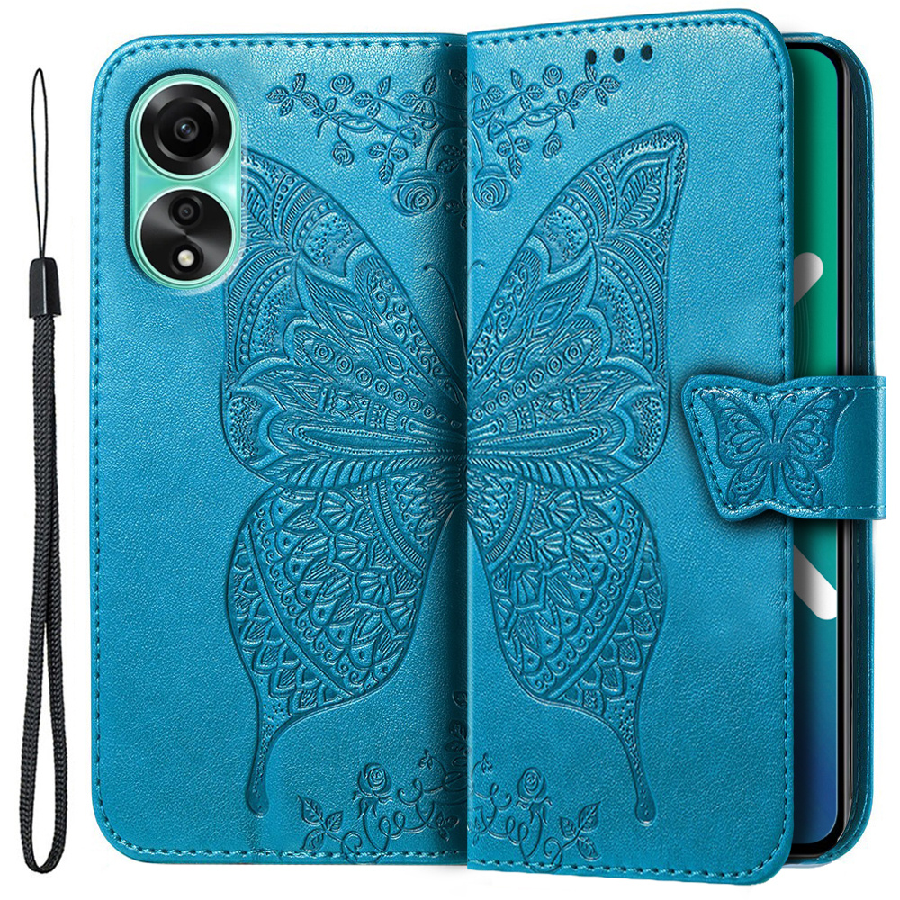Klapphülle Für Oppo A38 / A18, Schmetterling, Blau