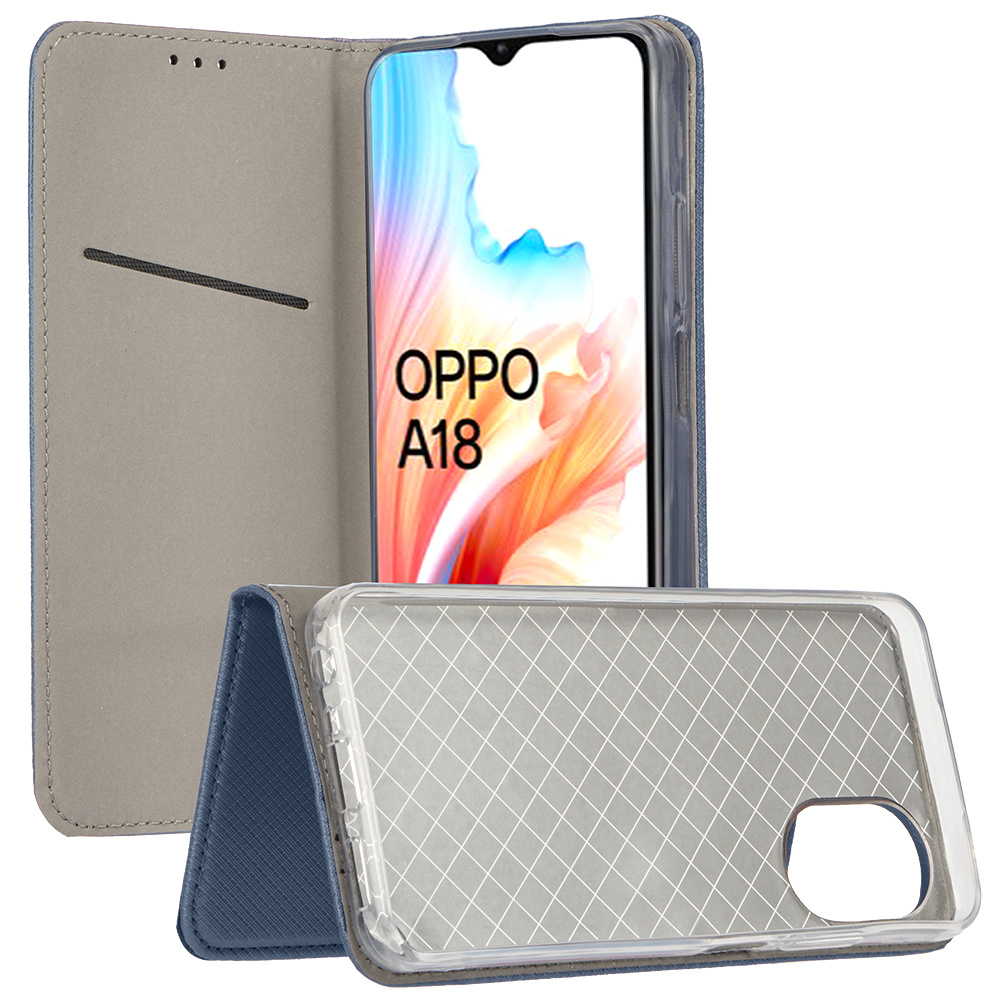 Schutzhülle Für Oppo A38 / A18, Smart Magnet, Marineblau + 9h-glas