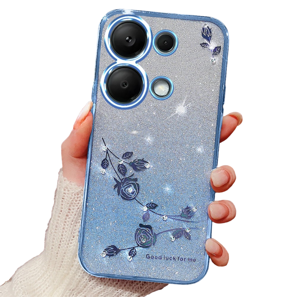 Schutzhülle Für Xiaomi Redmi Note 13 Pro 4g / Poco M6 Pro 4g, Glitzerblume, Blau