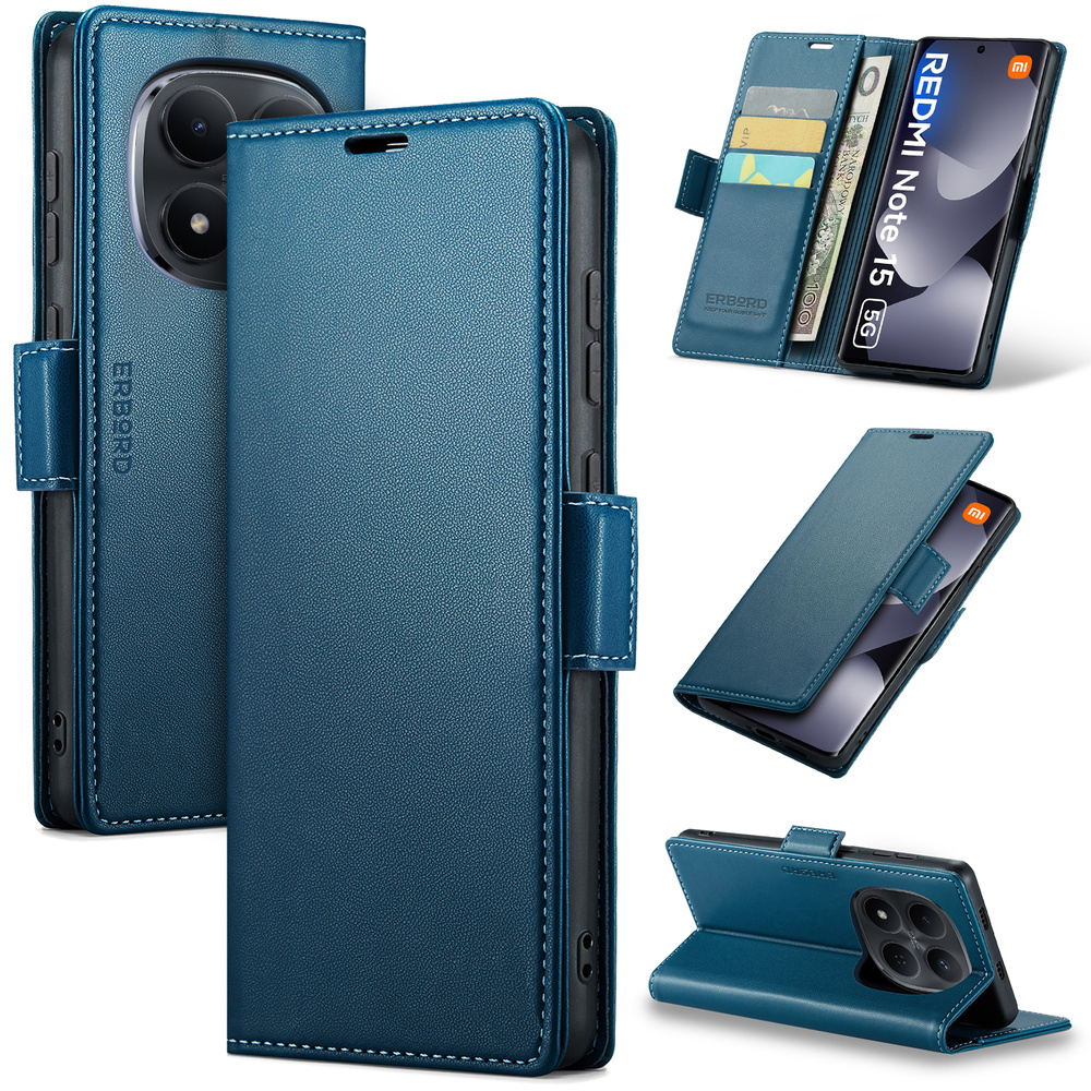 Schutzhülle Für Xiaomi Redmi Note 15 5g / Poco M8 5g, Glänzendes Litschi-rohling, Brieftaschenmodell Mit Klappe, Blau