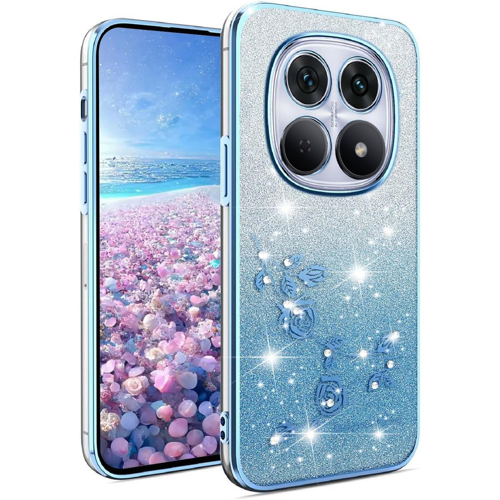 Schutzhülle Für Xiaomi Redmi Note 15 Pro Plus 5g / Poco M8 Pro 5g, Glitzerblume, Blau