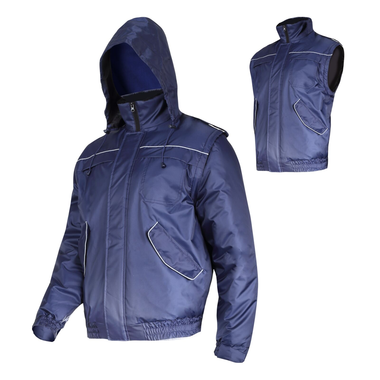 Marineblaue, Gefütterte Jacke Mit Abnehmbaren Ärmeln, Größe L, Ce-kennzeichnung, Lahti
