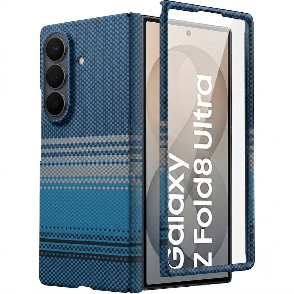 Samsung Galaxy Z Fold 8 Ultra Hülle, Carbonfaser-optik, Mit Glas Für Das Außendisplay, Für Magsafe, Blau