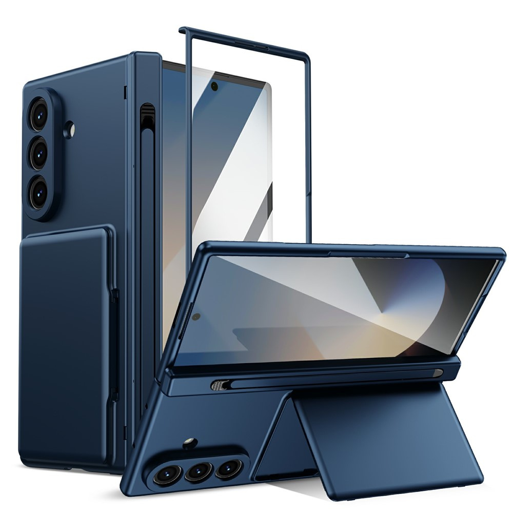 Samsung Galaxy Z Fold 8 Ultra Hülle, Kartenhalter, Mit Glas Für Das Außendisplay, Blau