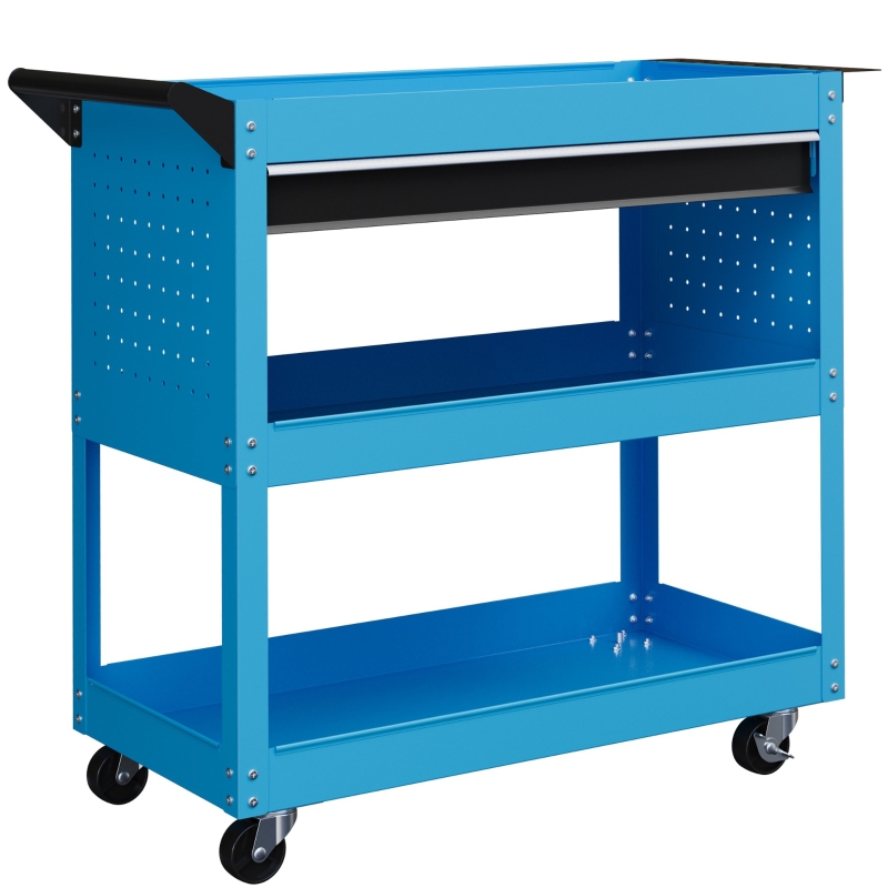 Werkzeugtrolley Mit 3 Ebenen Und 4 Rollen, Stahl, Blau, 82 X 35 X 76 Cm