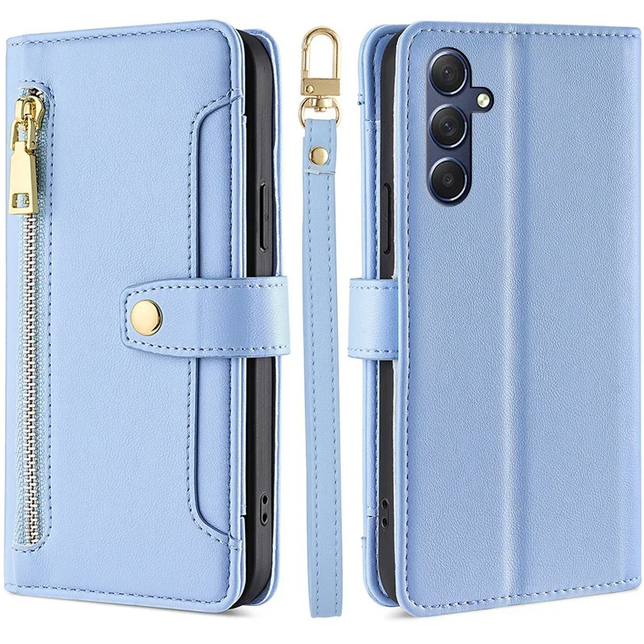 Samsung Galaxy A16 / A16 5g Klapphülle, Brieftaschenfach Mit Reißverschluss, Blau