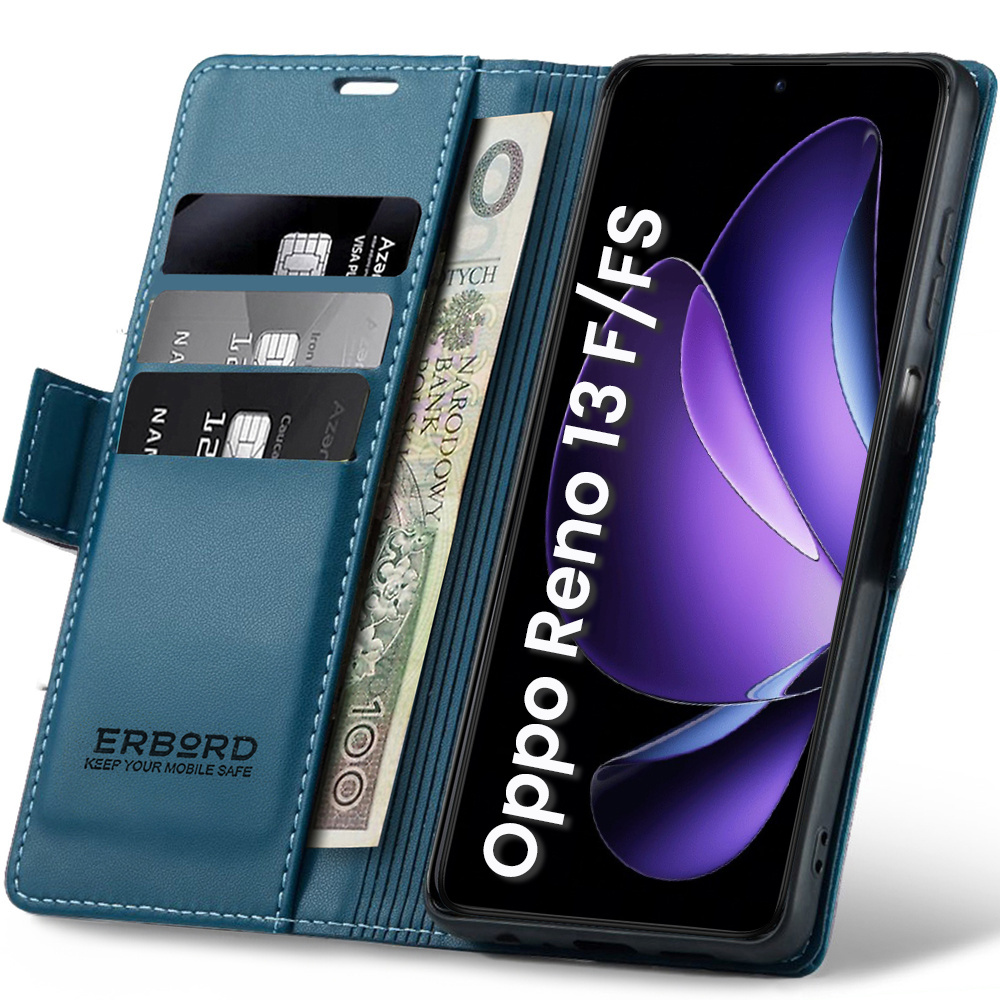 Oppo Reno 13f / Oppo Reno 13fs Hülle, Glänzendes Litschi, Klapphülle Mit Brieftaschenfunktion, Blau