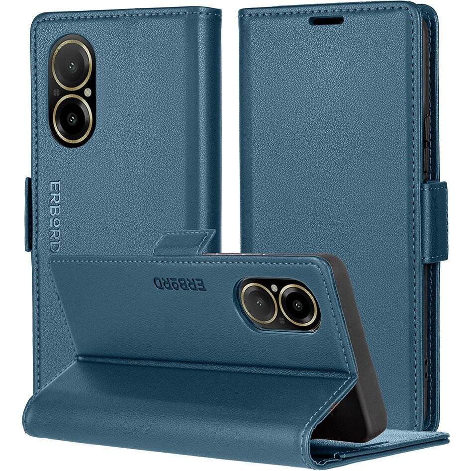 Realme C67 4g Hülle, Glänzendes Litschi, Brieftaschen-klappcover, Blau