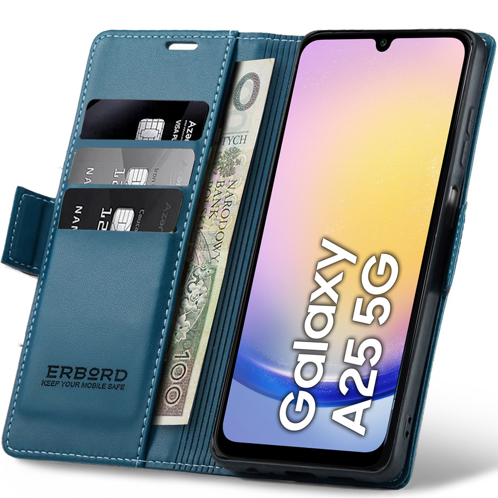 Samsung Galaxy A25 5g Hülle, Glänzendes Litschi, Klapphülle Mit Brieftaschenfunktion, Blau