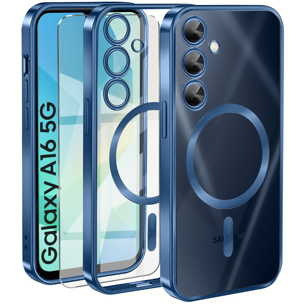 Schutzhülle Für Samsung Galaxy A16 / A16 5g, Electro Magsafe, Blau + Displayschutzfolie Aus Glas