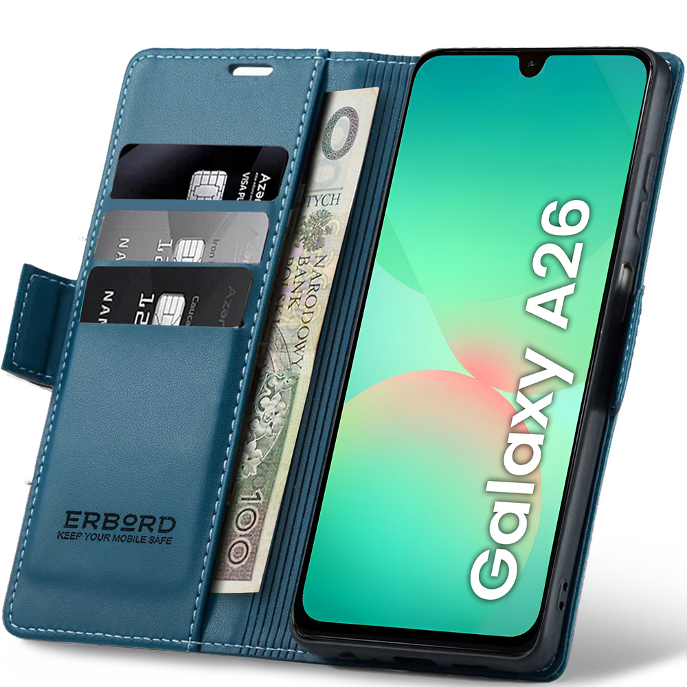 Samsung Galaxy A26 5g Hülle, Glänzende Litschi-klapphülle, Blau