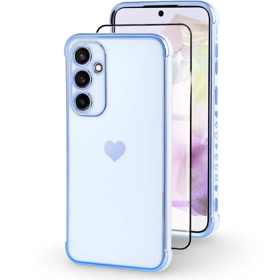 Schutzhülle Für Samsung Galaxy A35 5g, Elektroherz, Blau + Vollflächig Verklebtes Keramikglas