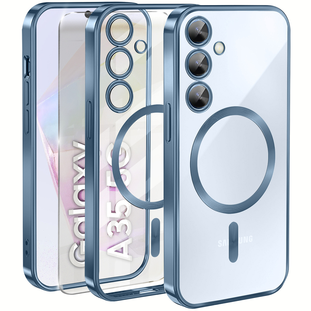 Schutzhülle Für Samsung Galaxy A35 5g, Electro Magsafe, Blau + Displayschutzfolie Aus Glas