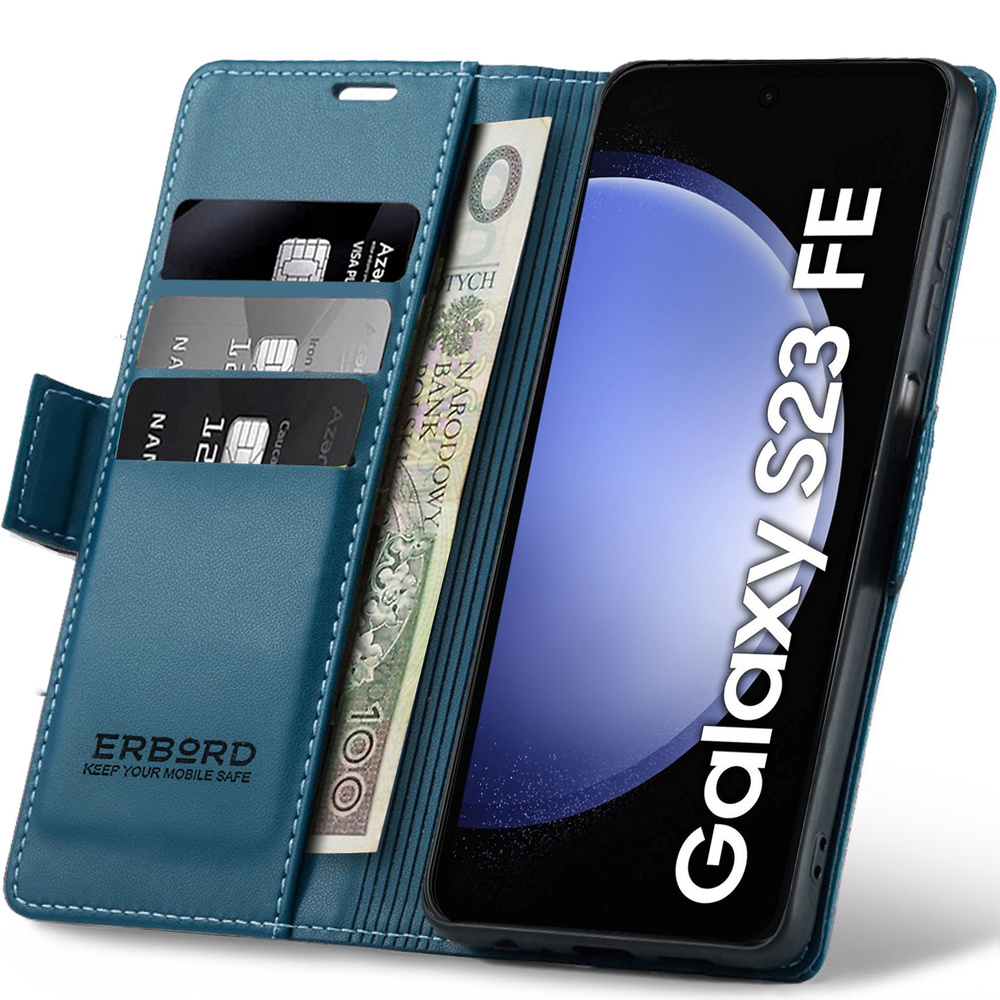 Samsung Galaxy S23 Fe Hülle, Glänzendes Litschi, Klapphülle Mit Brieftaschenfunktion, Blau