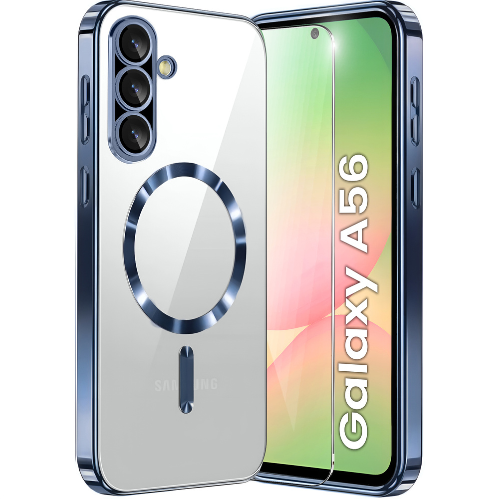 Schutzhülle Für Samsung Galaxy A56 5g, Electro Magsafe, Marineblau + Displayschutzfolie Aus Glas