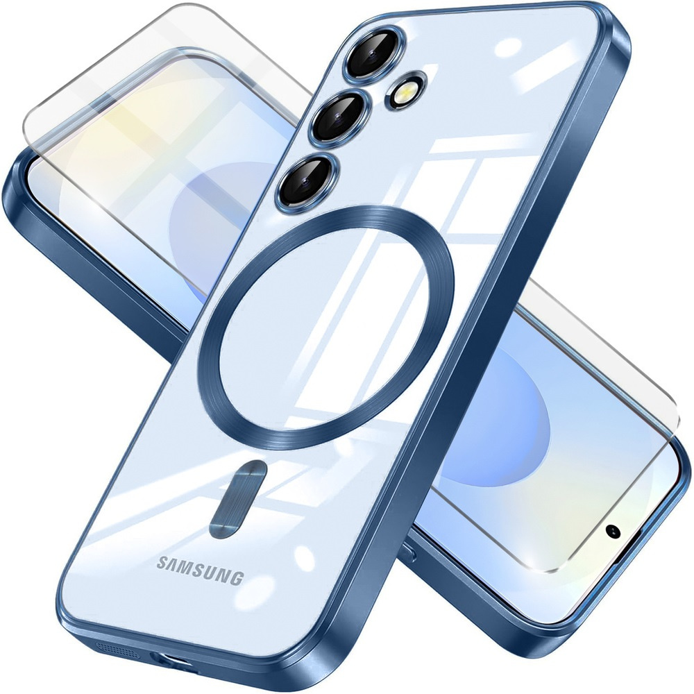 Schutzhülle Für Samsung Galaxy S25, Electro Magsafe, Marineblau + Displayschutzfolie Aus Glas