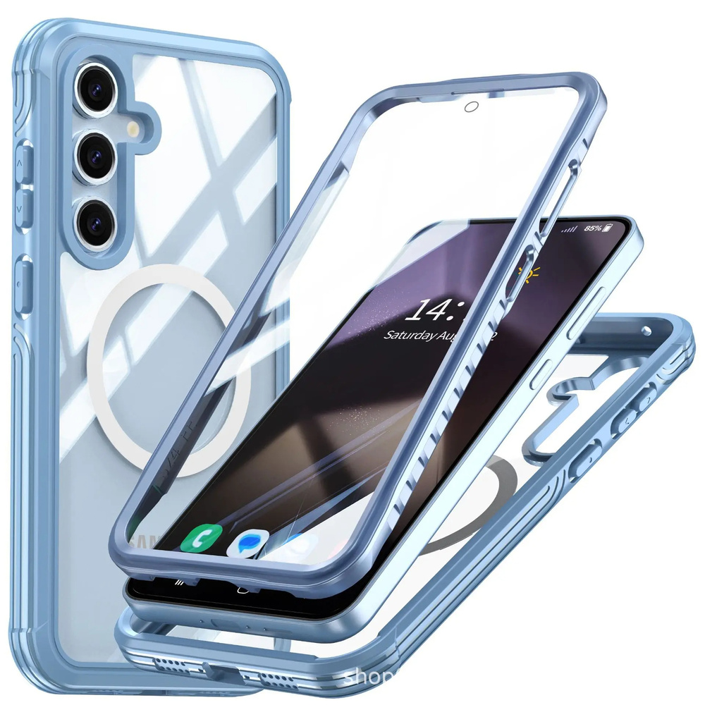 Stoßfeste Hülle Für Samsung Galaxy S25 Mit Glas Für Magsafe, Blau