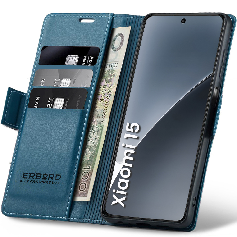Xiaomi 15 Hülle, Glänzende Litschi-wallet-hülle Mit Klappverschluss, Blau