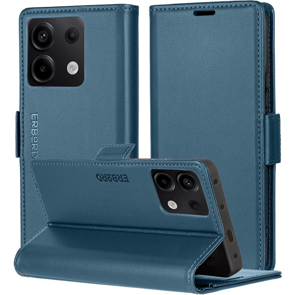 Xiaomi Redmi Note 13 5g Hülle, Glänzendes Litschi, Klapphülle Mit Brieftaschenfunktion, Blau