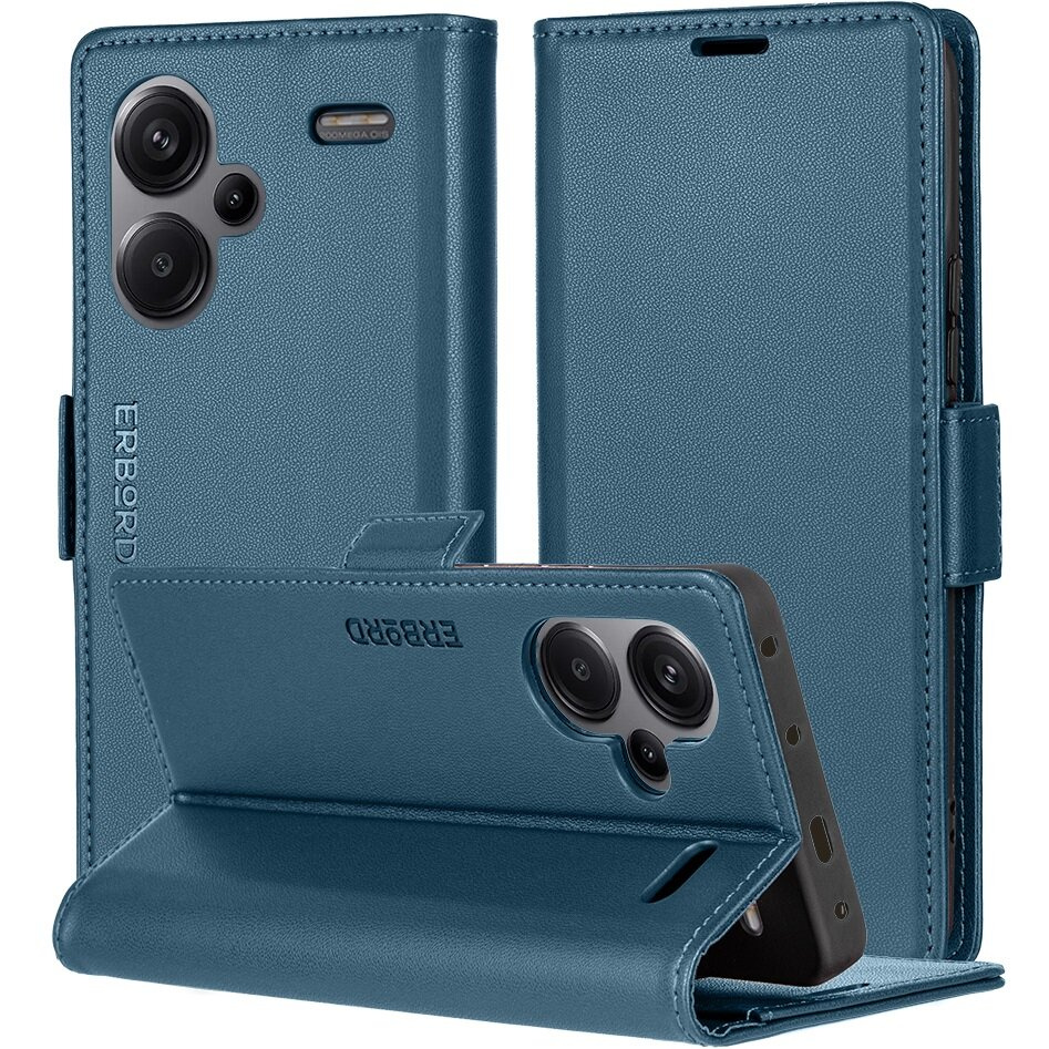 Xiaomi Redmi Note 13 Pro+ Hülle, Glänzendes Litschi, Klapphülle Mit Brieftaschenfunktion, Blau