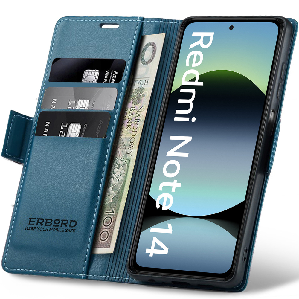 Xiaomi Redmi Note 14 5g Hülle, Glänzendes Litschi, Klapphülle Mit Brieftaschenfunktion, Blau