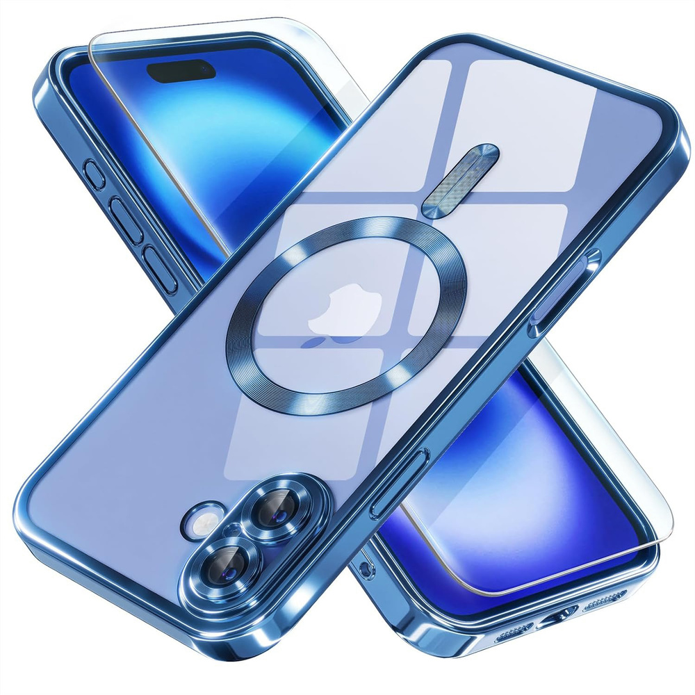 Iphone 16 Hülle, Electro Magsafe, Blau + Displayschutzfolie