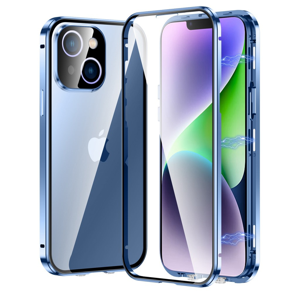 Iphone 14 Hülle, Magnetisches Doppelglas, Blau