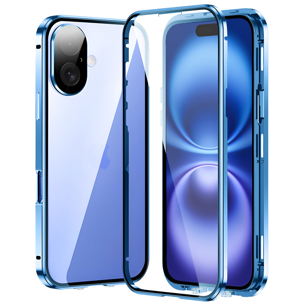 Iphone 16 Hülle, Magnetisches Doppelglas, Blau