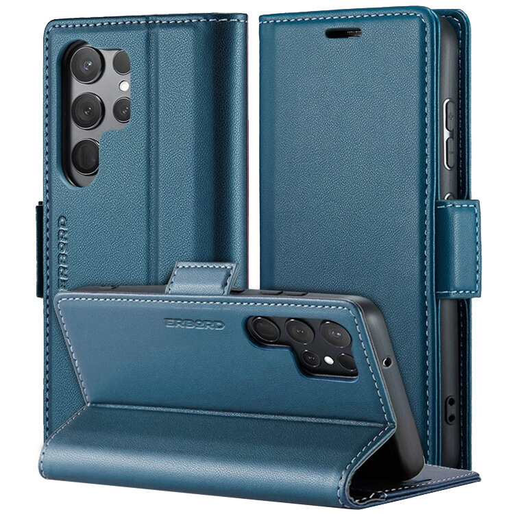 Samsung Galaxy S24 Ultra Hülle, Glänzendes Litschi, Klapphülle, Blau