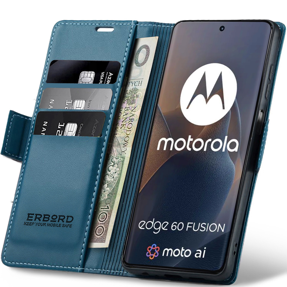 Motorola Edge 60 / 60 Fusion Hülle, Glänzendes Litschi, Klapphülle Mit Brieftaschenfunktion, Blau