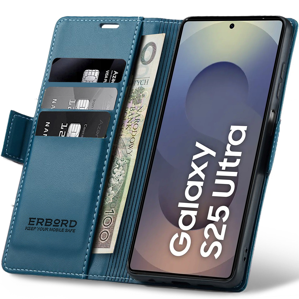 Samsung Galaxy S25 Ultra Hülle, Glänzendes Litschi, Klapphülle, Blau