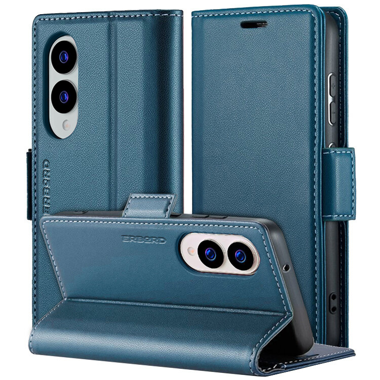 Samsung Galaxy S25 Edge Hülle, Glänzendes Litschi, Klapphülle, Blau