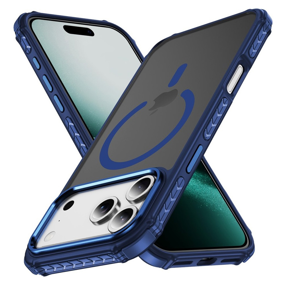 Gepanzertes Case Für Iphone 18 Pro / 17 Pro, Mattes Case, Mit Magsafe-funktion, Matt Mit Blauem Rahmen