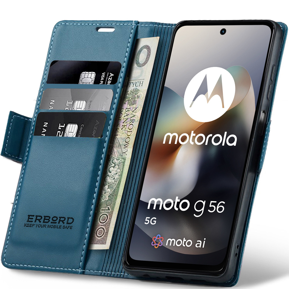 Motorola Moto G56 5g Hülle, Glänzendes Litschi, Klapphülle Mit Brieftaschenfunktion, Blau