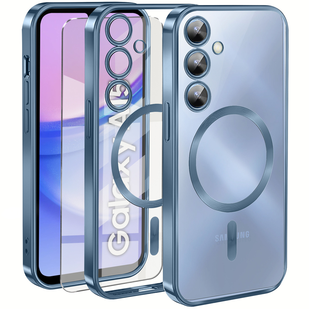 Schutzhülle Für Samsung Galaxy A15 4g/5g, Electro Magsafe, Blau + Displayschutzfolie Aus Glas
