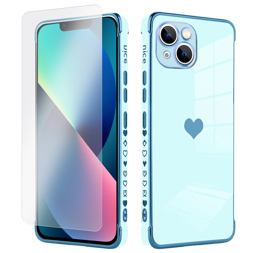 Hüllenset Für Apple Iphone 13, Electro Heart, Blau + Glas