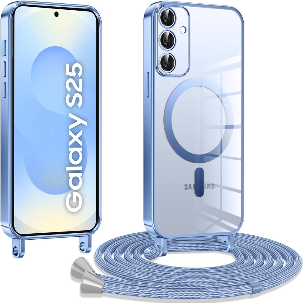 Schutzhülle Für Samsung Galaxy S25, Electro Magsafe, Blau + Trageband