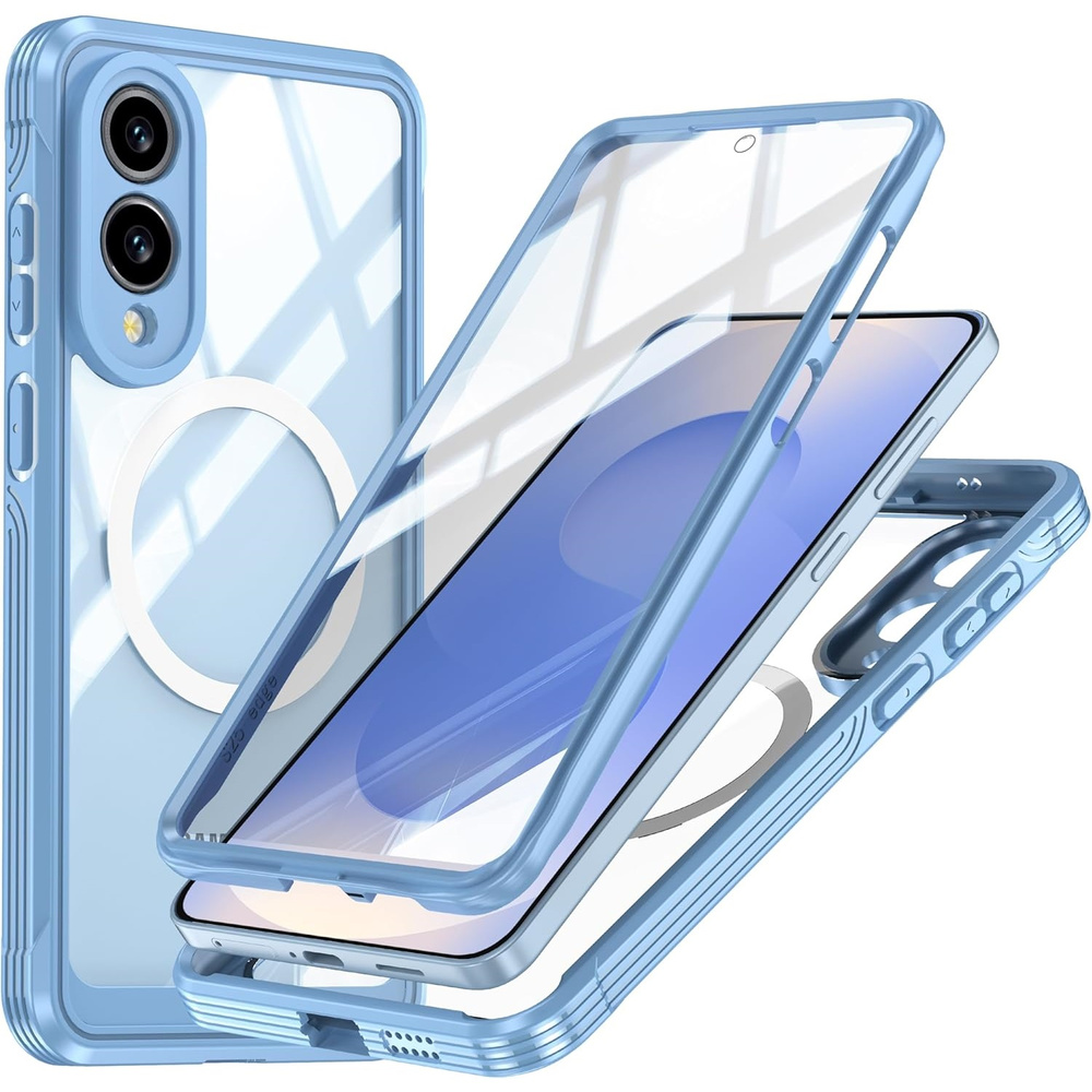 Stoßfeste Hülle Für Samsung Galaxy S25 Edge Mit Glas Für Magsafe, Blau