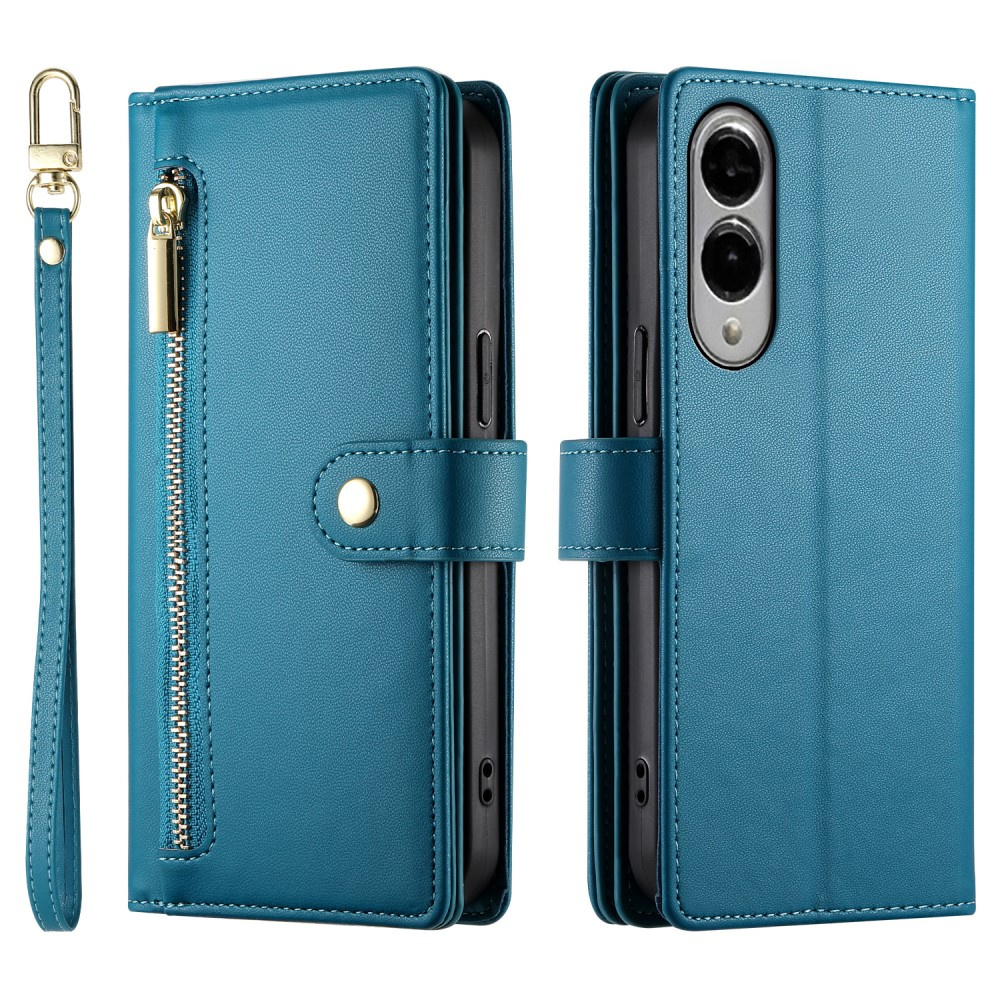 Samsung Galaxy S25 Edge Klapphülle, Brieftaschenfach Mit Reißverschluss, Blau